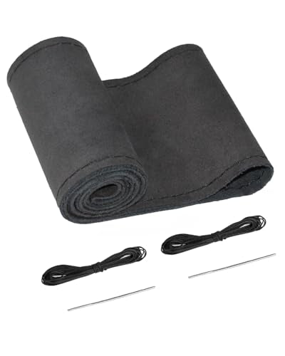 Belinous Suede Leather Steering Wheel Cover, DIY Stitch-On Steering Wheel Wrap with Needle & Thread, Non-Slip & Sweat-Absorbing, Universal Fit for 13.75-16 Inch (Size M4, Black) - size: M4