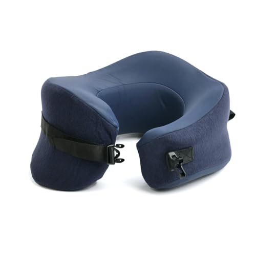 C CUSHION LAB Travel Pillow, Award-Winning Patented Ergonomic Design for Chin & Neck Support Memory Foam Neck Pillow, Compact Airplane Pillow for Traveling, Flight, Car (Navy, Large) - color: Atlantic Blue, size: Large
