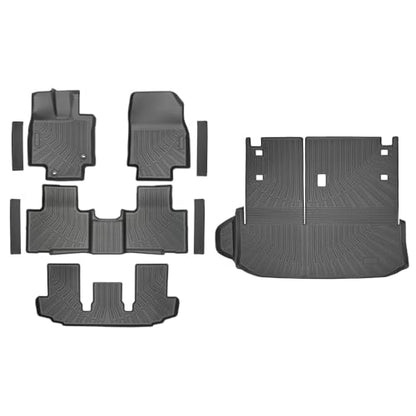 9-Piece Floor Mats & Door Sill Guards for 2020-2026 Toyota Highlander 7-Seater (Not for Grand Highlander), All-Weather TPE 1st-3rd Row Liners, Integrated Cargo & Backrest Mat, Black - size: For Highlander 7seat + Door Sill 9Pcs