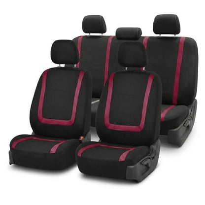 FH Group Car Seat Covers Unique Flat Cloth Full Set Automotive Seat Covers Front Set and Rear Solid Bench Burgundy Black Seat Covers w. Gift Universal Fit Interior Accessories for Cars Trucks and SUVs - color: burgundy
