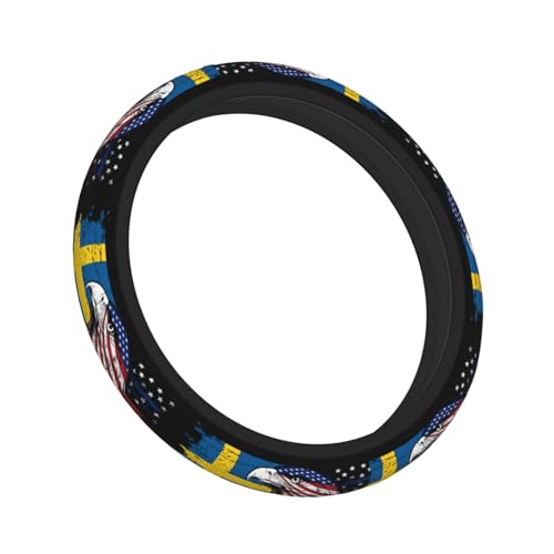 Sweden Swede Swedish Flag America Eagle Breathable Neoprene Steering Wheel Cover - Anti-Slip Floral Design Universal Fit for Cars/Trucks/Suvs (14.5"-15" Inch) - color: Sweden Swede Swedish Flag America Eagle