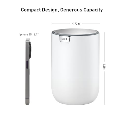 EKO Mini Desk Trash Can with Swing-Top Lid 0.4 Gallon Small Table Round Wastebasket for Office, Home, Car (White) - color: White, size: Tabletop 1.5 Liters