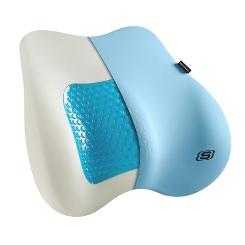 Skechers Lumbar Pillow Premium Gel & Memory Foam, Lumbar Support Pillow For Office,Chair Lower Back Pain Relief Lumbar Pillow,Ergonomic Design Back Support Pillow For Office Chair,Car,Home,Travel,Blue - color: Blue