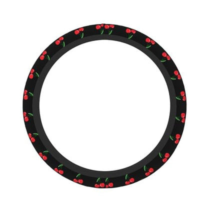 Red Cherry Cherries Leaves Leaf Car Steering Wheel Cover,Non-Slip Elastic Neoprene-Sweat Car Accessories,Universal 15 Inch Fit Auto, Vans Trucks,Suvs, Truck - color: Cherry