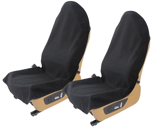 Waterproof Towel Car Seat Cover, Sweatproof Non-Slip Seat Protector, Universal Fit for Front Bucket or Rear Bench Seat of Cars, SUVs, Vans, Trucks, Compatible with Airbags and Armrests (Black, 2 Pack) - color: Black, 2 Pack