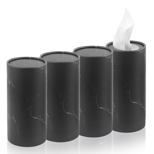4PCS Car Tissue Holder for Car Cup Holder,Minimalist Ccar Tissues Cylinder of Travel Tissues Replace 50 Facial Tissue,Universal Ccar Accessories Ccar Tissue Box for Most Vehicles (4 Marble Black) - color: 4 Marble Black