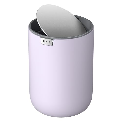 EKO Fandy 0.58 Gal/2.2L Mini Trash Can with Lid, Swing-Top Desktop Trash Can for Bathroom, Countertop, Vanity, Desk or Office, Small Garbage Bin (Lavender) - color: Lavender, size: Tabletop 2.2 Liters