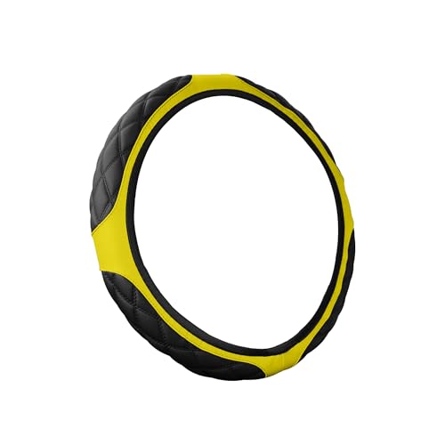 15 Inch Car Leather Steering Wheel Cover, Automotive Accessories Elastic Breathable Anti-Slip Soft Wheel Protector Fits Men and Women, Suitable for SUVs, Trucks, Vehicles and RVs (Yellow) - color: Yellow
