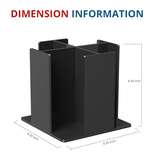 Cup and Lid Holder, 4 Compartment, Square | Rotating Coffee Cup Dispenser Lid Carousel for Restaurant, Buffet, Coffee Station, Bar, Countertop, Black Acrylic