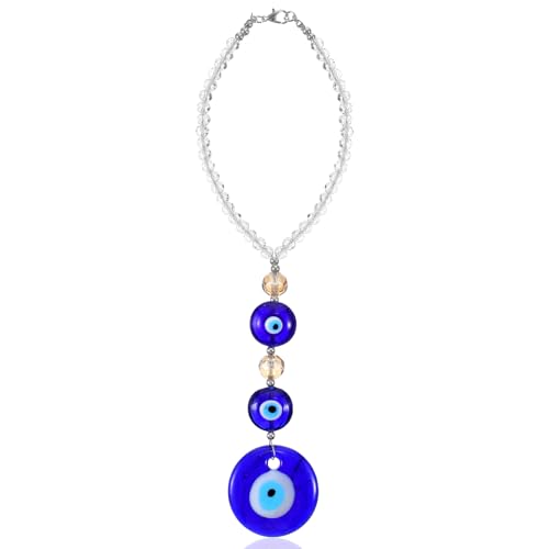 Evil Eye Car Charm Hanging Ornament,Evil Eye Decor Rearview Mirror Hanging Accessories for Rear View Mirror Window Door Decorative Christmas Accessories Gifts (Blue,Round Shape)