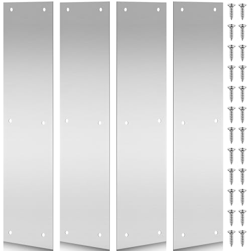 Blulu 4 Pack 16 x 4 Inch Stainless Steel Door Kick Plate, Anti-scratch Pet Protector for Dogs and Cats, Brushed Metal Push Plate with Screws for Home, Office, Interior and Exterior Doors, Anti-scratch - size: 4 x 16 Inches