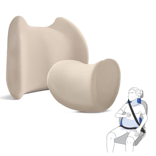 Lumbar & Neck Support Pillow Kit - Beige - Back & Neck Support Pillow for Car & Office Chair - Memory Foam Pillow - Ergonomic Pillow for Neck & Back Pain Relief - color: Beige