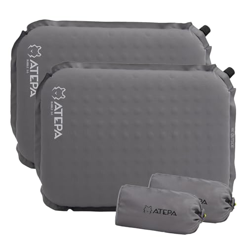 ATEPA Inflatable Seat Cushion, Compact Self-Inflating Seat Cushion for Stadium Airplane Air Travel Bleacher Camping, Blow Up Foam Seat Pad for Outdoor Sports Events Backpacking Hiking Sitting - color: Grey-2 Pack