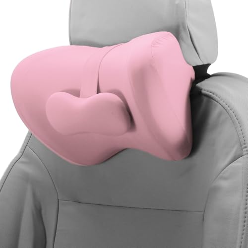Car Headrest Pillow Ergonomic Comfortable Neck Support Pillow Milk Silk Fabric and Memory Foam Bandage Adjustable Width Pink Set of 1 for Driving - color: Pink