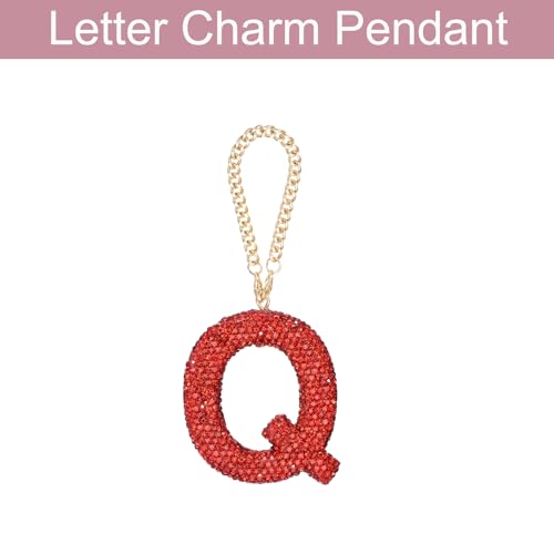 MECCANIXITY Bling Car Letter Charm, Initial Q Letter Interior Car Rear View Mirror Decoration Hanging Crystal Ornaments for Women Bags Water Cup DIY Craft, Red - style: Letter Q
