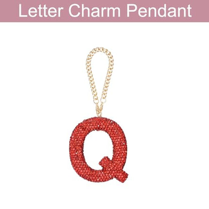MECCANIXITY Bling Car Letter Charm, Initial Q Letter Interior Car Rear View Mirror Decoration Hanging Crystal Ornaments for Women Bags Water Cup DIY Craft, Red - style: Letter Q