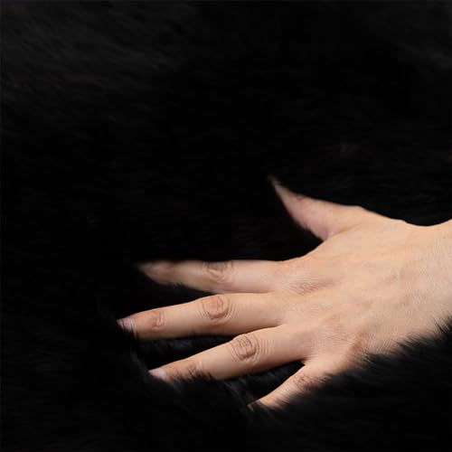 Genuine Sheepskin Chair Cushion Non-Slip Comfortable Natural Sheepskin Pad Carpet Suitable for Home Sofa Restaurant Car Seat Office Dining Fur Chair Cover. (1, Black, 18x18 Inch) - color: Black