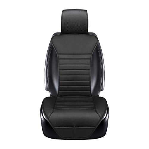 Universal Car Seat Cover PU Leather Car Seat Cushion Driver Seat Cover with Backrest- Car Front Seat Protector Fits 95% of Vehicles-1 Piece (Black-B) - color: Black-B