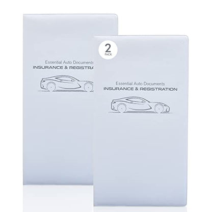 Andalus Auto Registration & Insurance Card Holder Pack of 2, Waterproof Essential Car Registration Holder with Hook & Loop Closure, Perfect for Every Vehicles Glove Boxes (White - 9.5" x 5.15") - color: White