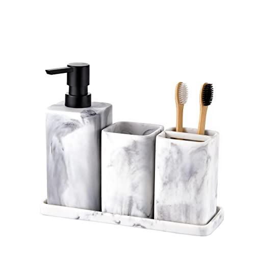 Toothbrush Holder for Bathrooms, White Marble Look Toothpaste and Makeup Holder, Brushes and Razors Holder, Vanity Bathroom Countertop Organizer, Toothbrush Cup