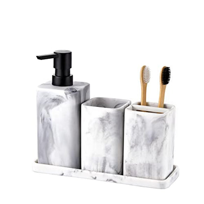 Toothbrush Holder for Bathrooms, White Marble Look Toothpaste and Makeup Holder, Brushes and Razors Holder, Vanity Bathroom Countertop Organizer, Toothbrush Cup