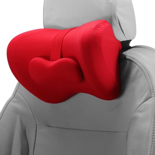 Car Headrest Pillow Ergonomic Comfortable Neck Support Pillow Milk Silk Fabric and Memory Foam Bandage Adjustable Width Red Set of 1 for Driving - color: Red