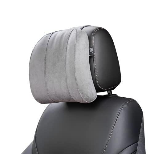 Premium Car Headrest Pillow Suede Memory Foam Neck Support for Drivers Ergonomic Auto Pillow with Slow Rebound Comfort - color: Grey, size: 10.5in*9.5in*3in