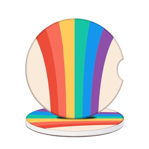 Car Cup Holders Coasters - Pride Rainbow LGBTQ Absorbent Ceramic Coaster, Drink Cup Holder Coasters, Auto Interior Accessories for Women & Men Pack of 2 - color: Pride Rainbow Lgbtq