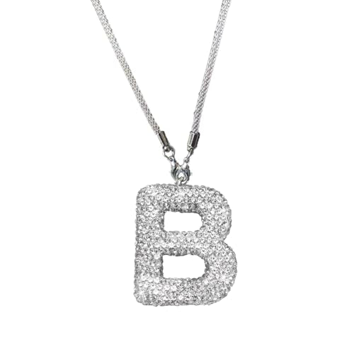 Bling Car Accessories for Women Letter Charm, Rear View Mirror Ornament Cute Hanging Crystal Pendant Girl Car Decorations, Lucky Diamond Rhinestone Girly Charm Interior (White B) - color: White B