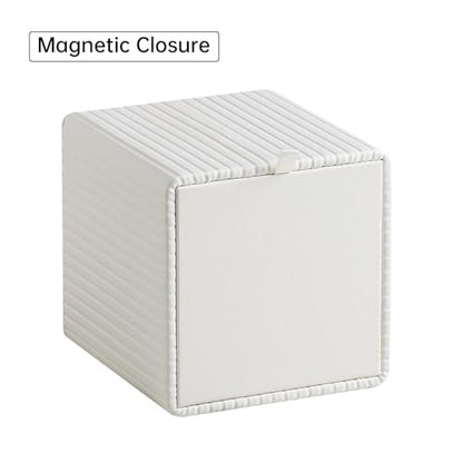PU Leather Tissue Box Cover Square Tissue Box Holder with Magnetic Closure (Ivory Fluted) - color: Ivory Fluted