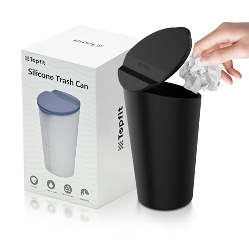 Car Trash Can with Lid Small Cup Holder Door Pocket Garbage Can Bin Trash Container Fits Auto Home Office, Black 1 Pack