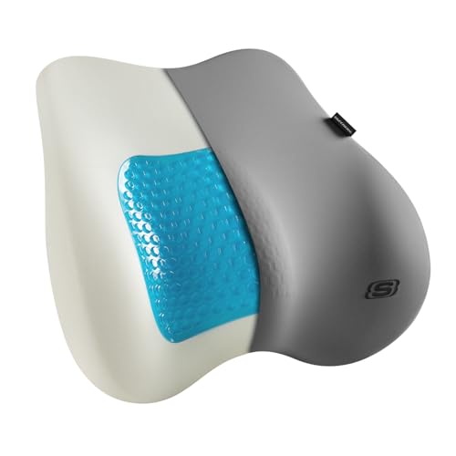 Skechers Lumbar Pillow Premium Gel & Memory Foam, Lumbar Support Pillow for Office,Chair Lower Back Pain Relief Lumbar Pillow,Ergonomic Back Support Pillow for Office Chair,Car,Home,Travel,Gray - color: Gray