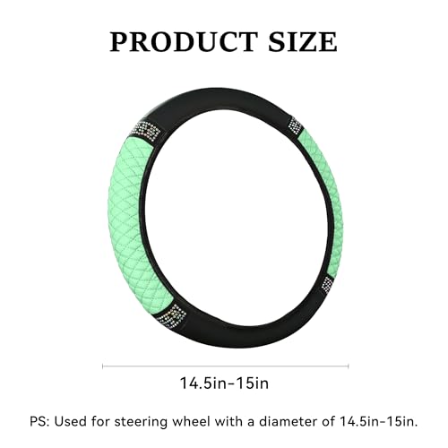 Bling Car Steering Wheel Cover, 15 Inch Rhinestones Soft Leather Elastic Steering Wheel Protector, Universal 15 Inch for Women Girls, Fit Vehicles, Sedans, SUVs, Vans, Trucks (Green) - color: Green