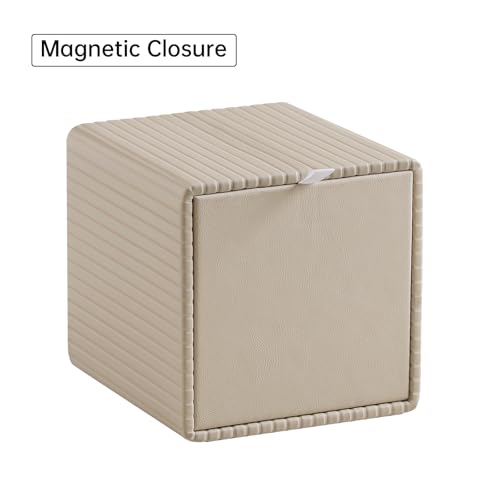 PU Leather Tissue Box Cover Square Tissue Box Holder with Magnetic Closure (Beige Fluted) - color: Beige Fluted