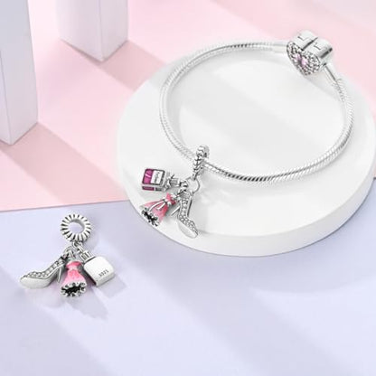 NARMO Charms for Bracelets 925 Sterling Silver Star Dangle Charms Car Keys Lipstick Dangle Charm Beads for Women Bracelets Necklace - color: Perfume
