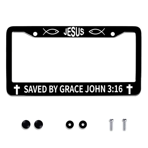 John 3:16 Jesus License Plate Frames Round Hole Personalise License Plate Frame Car Universal Accessories Stainless Steel Cars Decor 2 Holes and Screws Fits Standard US Vehicles Size 12.2 x 6 Inches - color: Jesus Faith