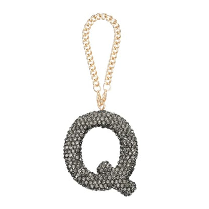 MECCANIXITY Bling Car Letter Charm, Initial Q Letter Interior Car Rear View Mirror Decoration Hanging Crystal Ornaments for Women Bags Water Cup DIY Craft, Gray - style: Q Letter