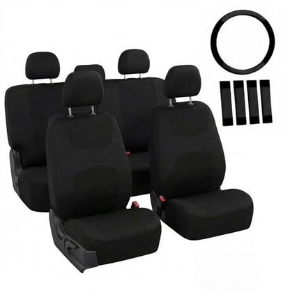FH Group Full Set Cloth Car Seat Covers, Universal Fit Front and Split Bench Rear, Airbag Compatible, Washable for SUV, Sedan, Van - Black - color: Black