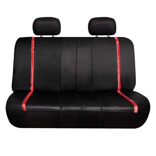 FH Group Galaxy13 Metallic Striped Deluxe Leatherette Car Seat Covers with Matching Carpet Floor Mats – Full Set, Universal Fit, Airbag Compatible for Cars, SUVs & Sedans, Red - color: Red