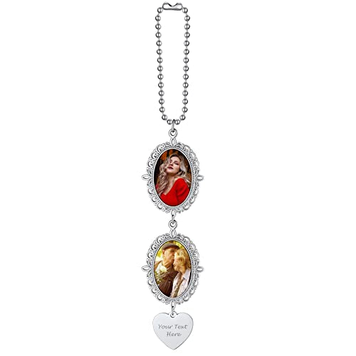 Custom4U Personalized Picture Car Charms for Rear View Mirror Custom Car Ornament Accessories Car Mirror Suspension Decoration Silver/Gold/Black Pendant Customized (Gift Box) - color: C-Frame 2 Photos-Silver Color