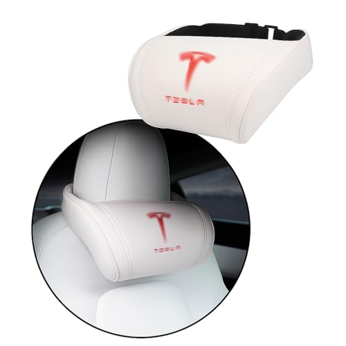 Car Headrest Neck Pillow Support Ergonomic, with Valve Stem Covers Accessory for Driving Seat Fatigue Relief Compatible with Model S X 3 Y & Cybertruck - 1 Piece - color: B. White Ver. 3