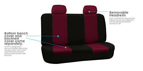 FH Group Cloth Car Seat Covers Set, Universal Fit Burgundy - Low Back Front, Solid Rear, Washable, for SUV, Sedan & Van - color: Burgundy, style: Seat Cover Full Set