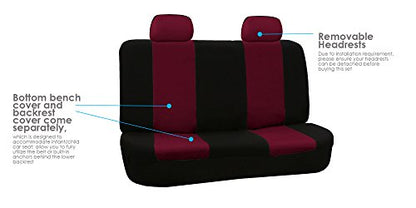 FH Group Cloth Car Seat Covers Set, Universal Fit Burgundy - Low Back Front, Solid Rear, Washable, for SUV, Sedan & Van - color: Burgundy, style: Seat Cover Full Set