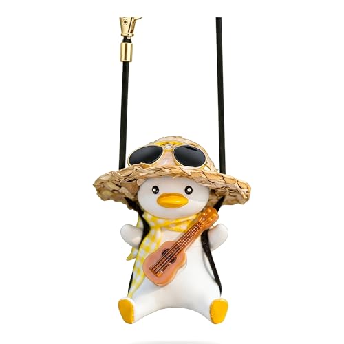 Funny Ornament Gift,Hanging Duck for Car Mirror,Rear View Mirror Hanging Accessories,Rear View Mirror Charm,Cute Car Mirror Hanging Accessories for Women Men Teens (Silk Scarf Guitar Duck) - color: Silk Scarf Guitar Duck