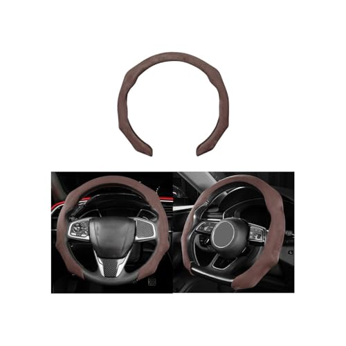 Mandark Car Steering Wheel Cover, Suede Sport Vehicle Steer Wheel Protector Fitting 15 Inch, Non-Slip Comfortable Automotive Interior Decoration Accessories, Universal for Most Cars (Coffee) - color: Coffee