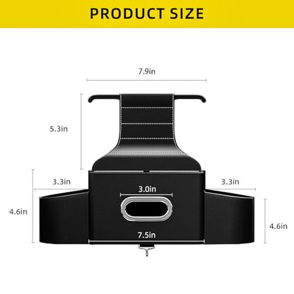 Back Seat Car Organizer with One Towel Leather Wood Materials Car Back Seat Storage Box 2 Drink Cup Holder Tissue Box for Hold Phone Drinks Handbag Compatible with Most Vehicles (Black)