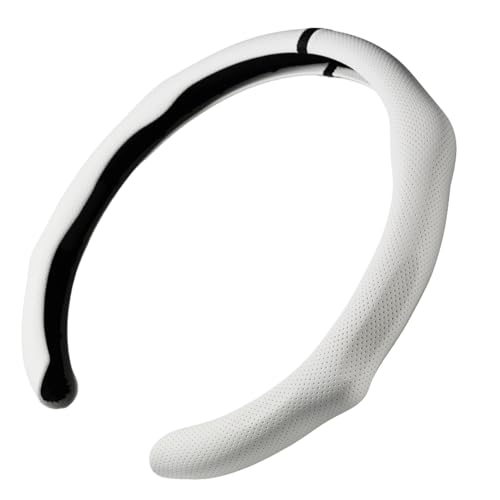 Quick Install Sporty White Perforated Nappa Leather Steering Wheel Cover with Black Top Stripe for Tesla Model Y White Trim - color: White+Top Black Circle, size: Perforated Nappa Leather