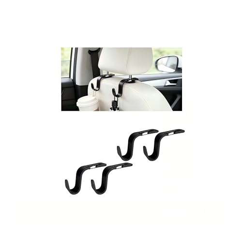 4PCS Car Seat Headrest Hook, Multi-Purpose Seat Back Hanger Purse Bag Handbag Organizer, Auto Interior Backseat Storage Hook Holder for Coat Hat Grocery Umbrella, Universal Fit (Black) - color: Black