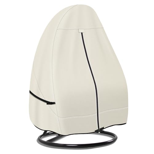 Porch Shield Patio Hanging Egg Chair Cover -600D Waterproof Outdoor Single Seat Wicker Swing Egg Chair with Stand Protector, Beige - color: Beige, size: Single Seat - 50"W x 70"H