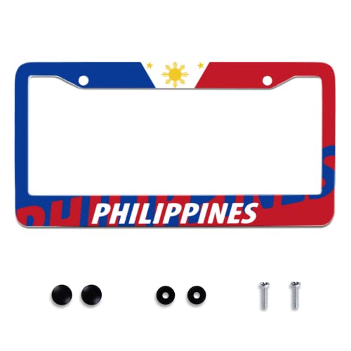 Philippine Flag License Plate Frames Round Hole Personalise License Plate Frame Car Universal Accessories Stainless Steel Cars Decor 2 Holes and Screws Fits Standard US Vehicles Size12.2 x 6 Inches - color: Philippine Flag